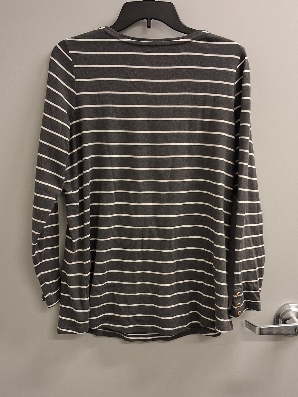 Charter Club Gray and White Striped Long-Sleeve Top with Swan Patch - Picture 8 of 8
